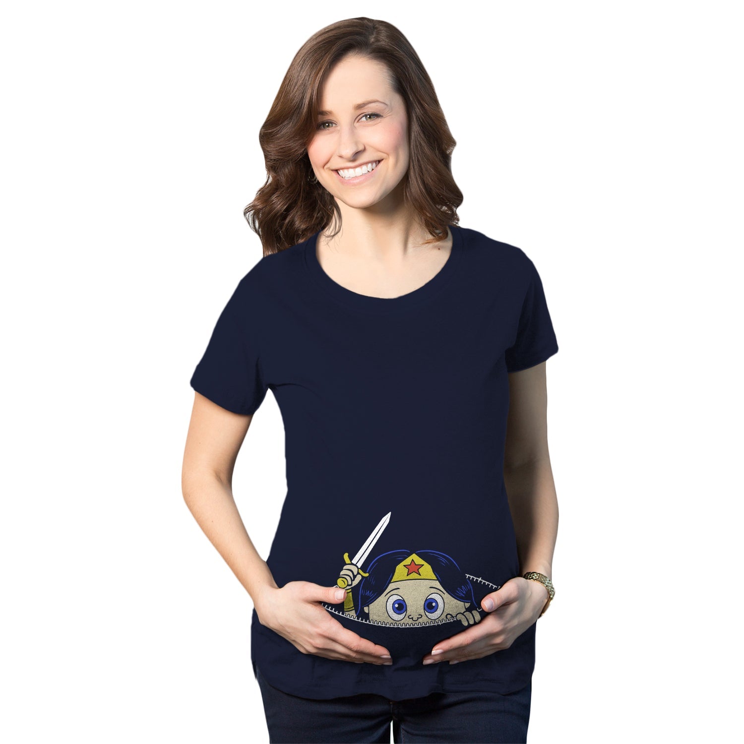 Peeking Captain Warrior Woman Maternity T Shirt