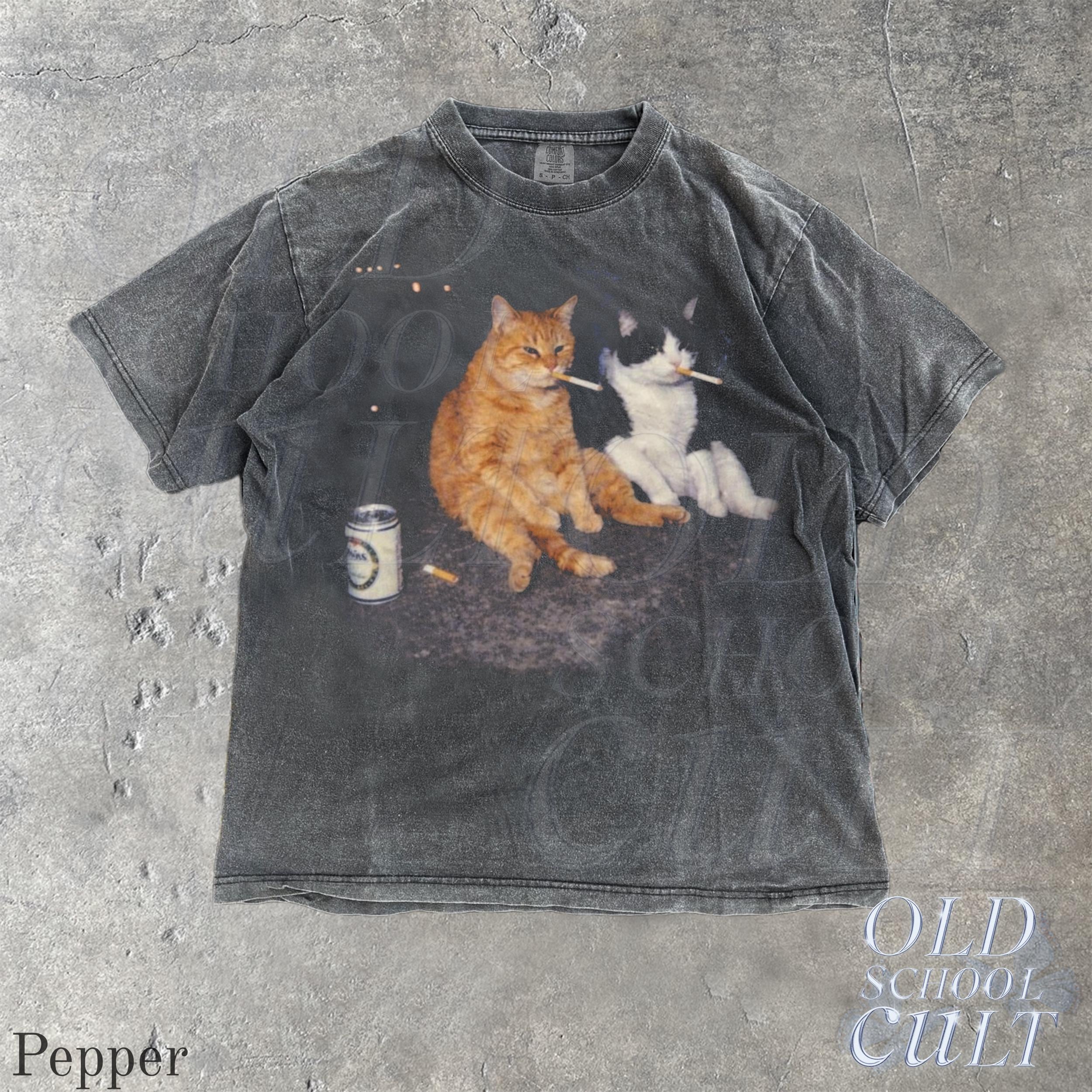 Smoking Cats Vintage Smoking Cat Tee Retro Streetwear Kitten Oversized Beer (3)