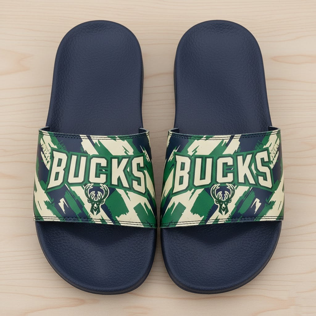 Milwaukee Bucks Slide Sandals – 2025 NBA Team Slippers for Basketball Fans