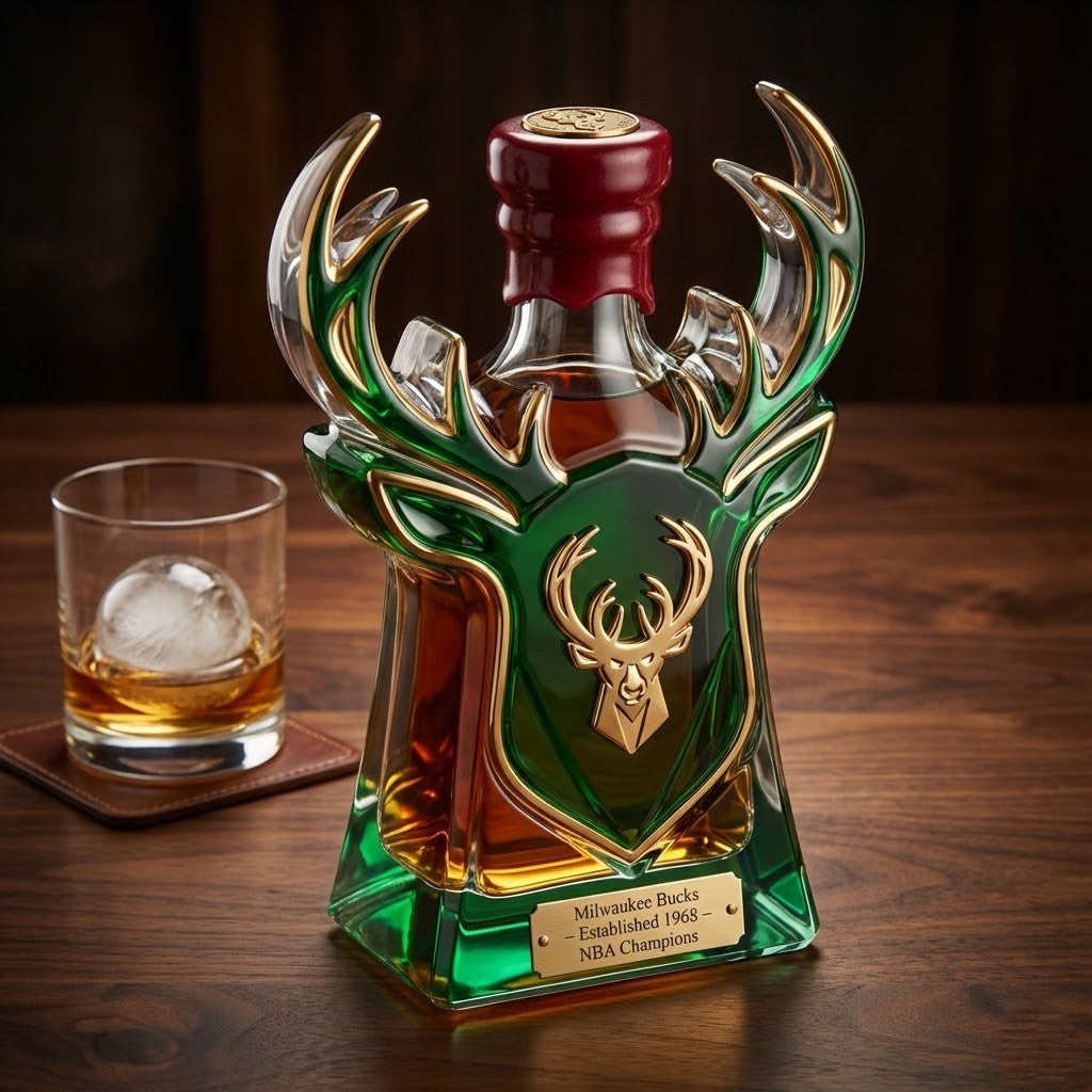 Milwaukee Bucks Whiskey Bottle – NBA Champions Deer Antlers Decanter