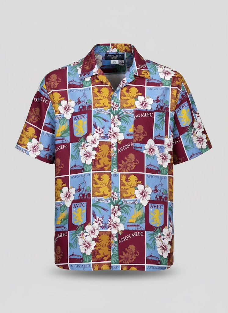 Aston Villa FC Hawaiian Shirt – Tropical Floral Club Crest Button-Up