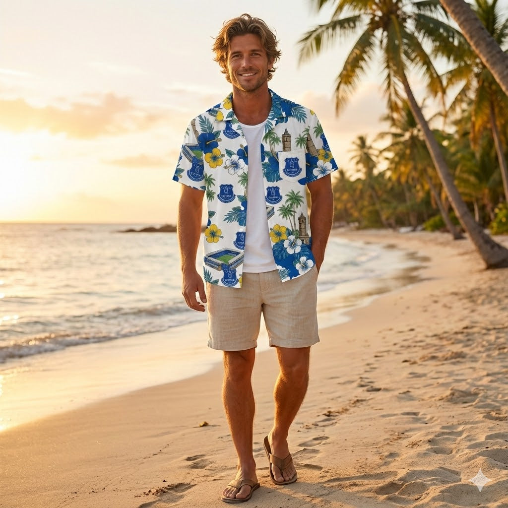 Everton FC Hawaiian Shirt – Tropical Floral Stadium Summer Aloha Shirt