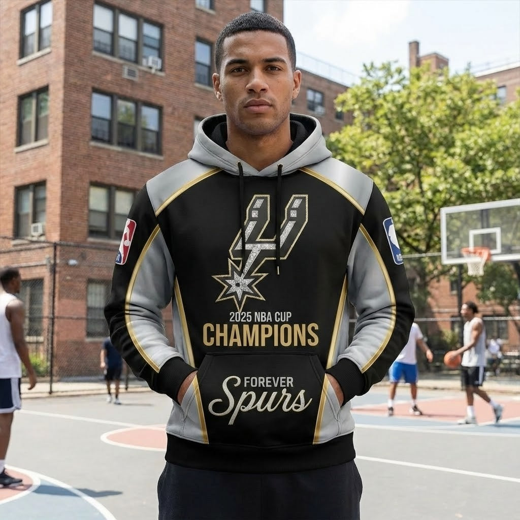 San Antonio Spurs 2025 NBA Cup Champions Hoodie – 3D All Over Print Apparel with Player Signatures