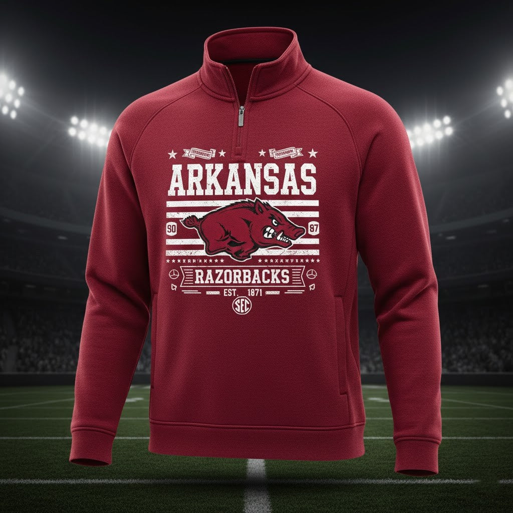 Arkansas Razorbacks Quarter Zip Pullover – Vintage Style SEC Football Fan Sweatshirt