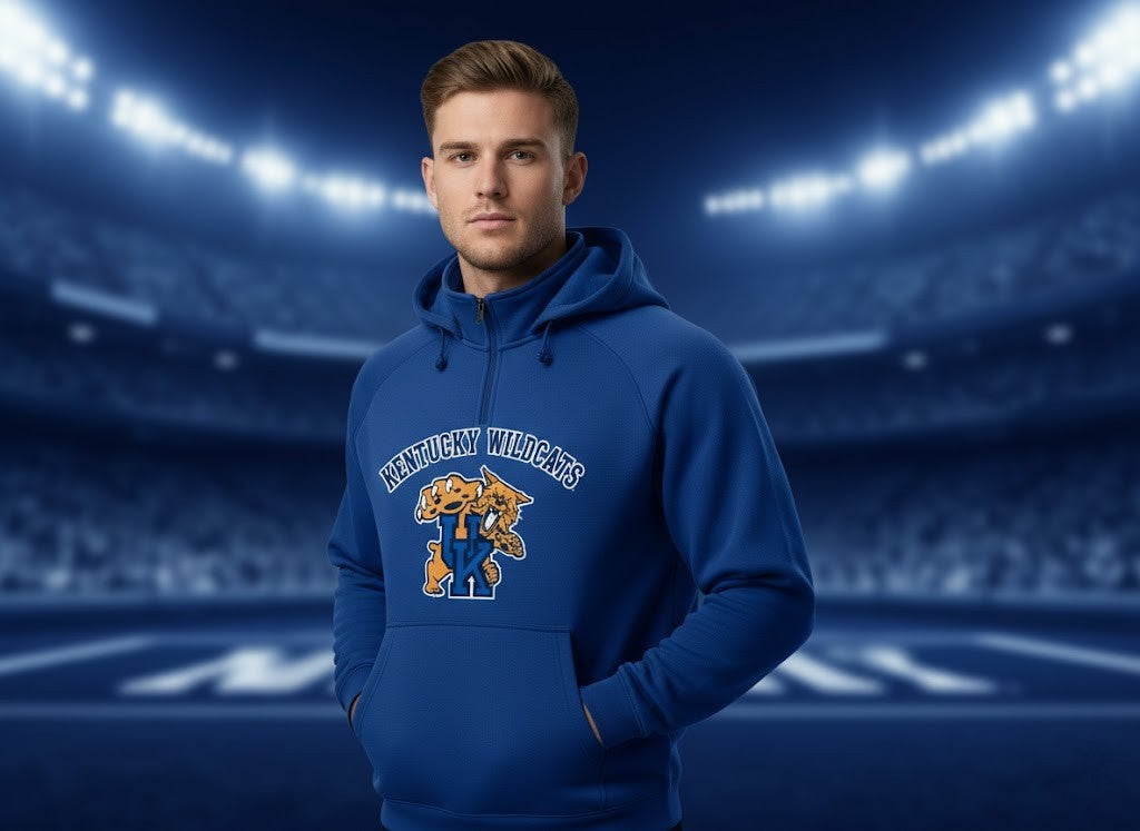 Kentucky Wildcats Quarter Zip Fleece – Vintage Mascot Logo NCAA Pullover Sweatshirt