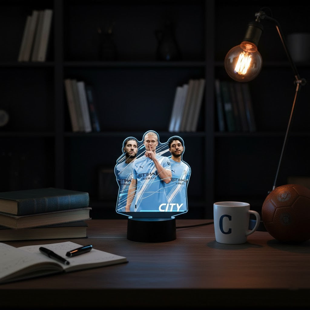 Manchester City Football Lamp – 3D Illusion LED Night Light with Erling Haaland