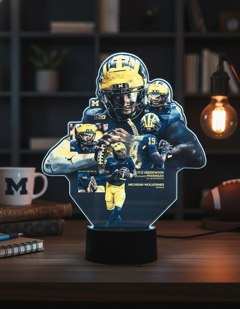 Bryce Underwood Michigan Wolverines Lamp – Custom Football Player Photo Collage LED Night Light