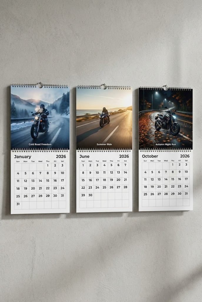 Motorcycle Wall Calendar 2026 – Spiral-Bound Monthly Planner with Glossy High-Action Photography for Bikers