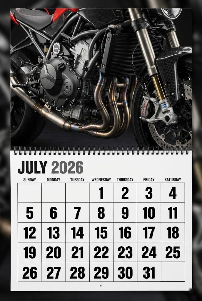 Motorcycle Wall Calendar 2026 – Spiral-Bound Monthly Planner with Glossy High-Action Photography for Bikers