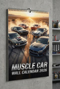 Muscle Car Wall Calendar 2026 – Spiral-Bound 12-Month Planner with Classic & Modern Cars, 3D Metallic Text Effect