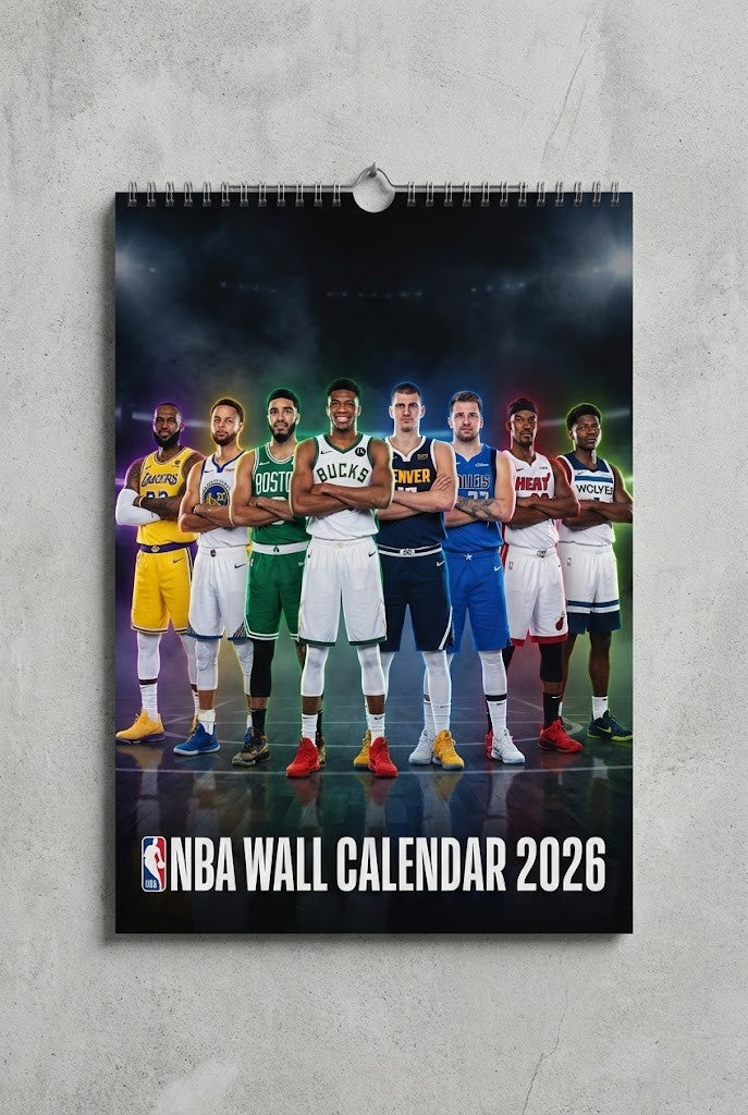NBA Wall Calendar 2026 – Featuring Superstar Players, 12-Month Hanging Organizer with Glossy Finish