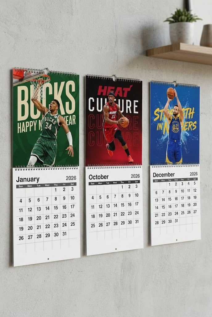 NBA Wall Calendar 2026 – Featuring Superstar Players, 12-Month Hanging Organizer with Glossy Finish