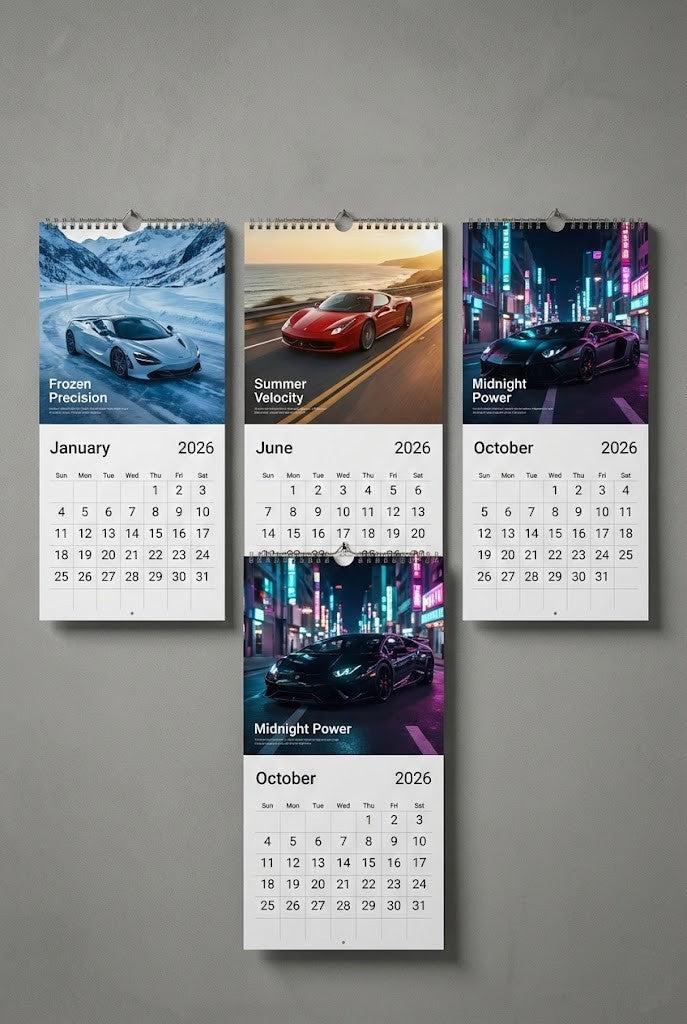 Supercar Wall Calendar 2026 – High-Definition Exotic Car Photography with Glossy Finish, Spiral-Bound Monthly Planner