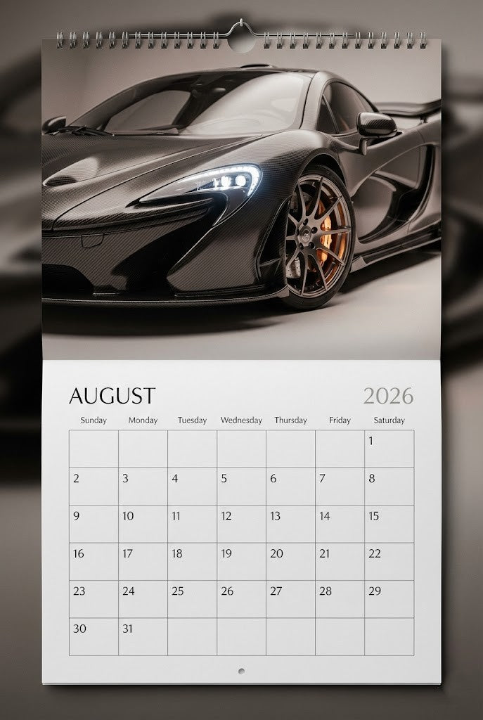 Supercar Wall Calendar 2026 – High-Definition Exotic Car Photography with Glossy Finish, Spiral-Bound Monthly Planner