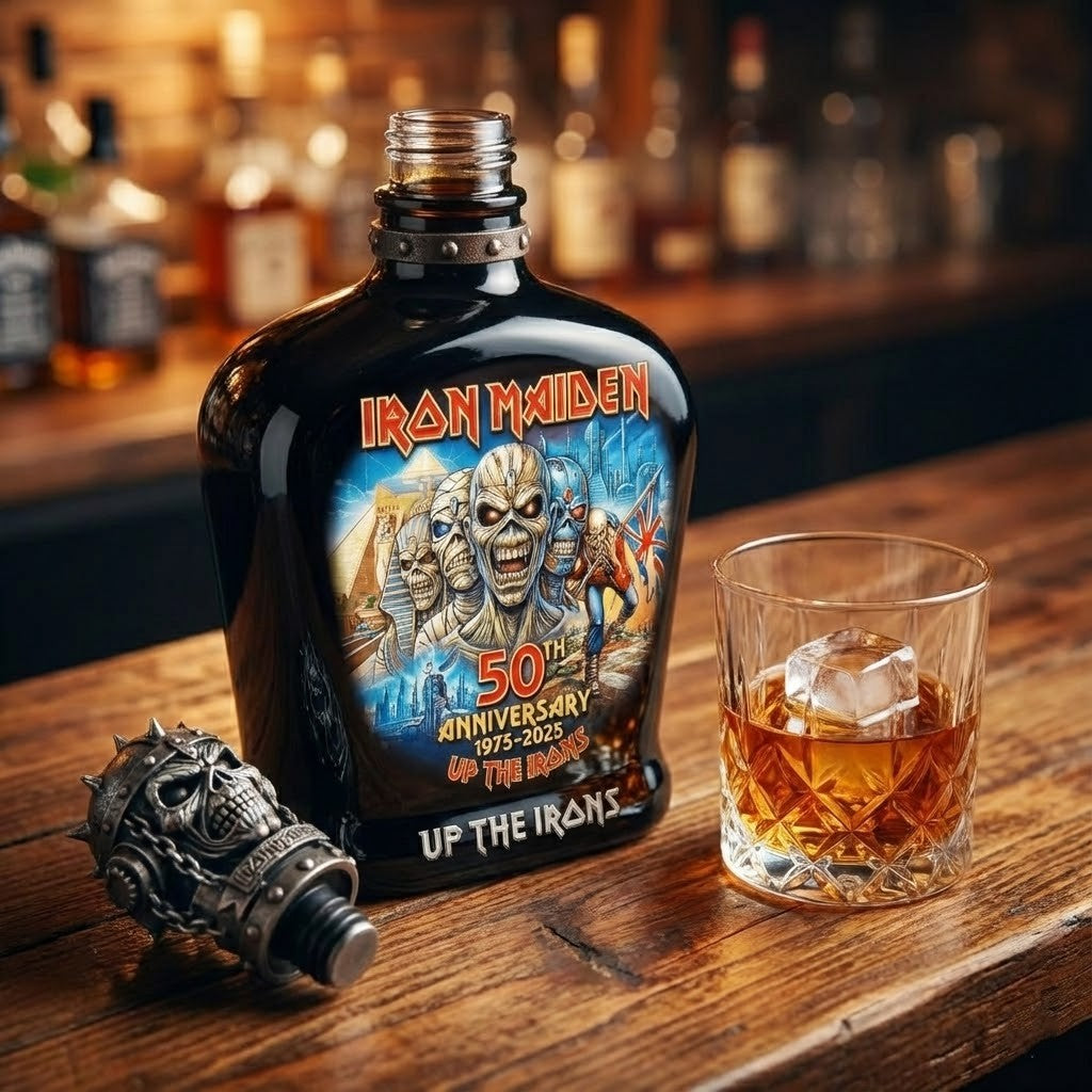 Iron Maiden 50th Anniversary 1975-2025 Up The Irons Liquor Bottle