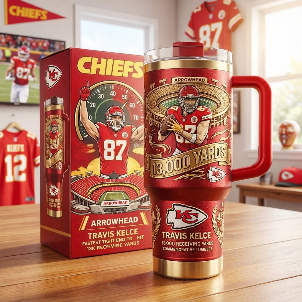 Kansas City Chiefs Travis Kelce 13,000 Receiving Yards Commemorative Tumbler