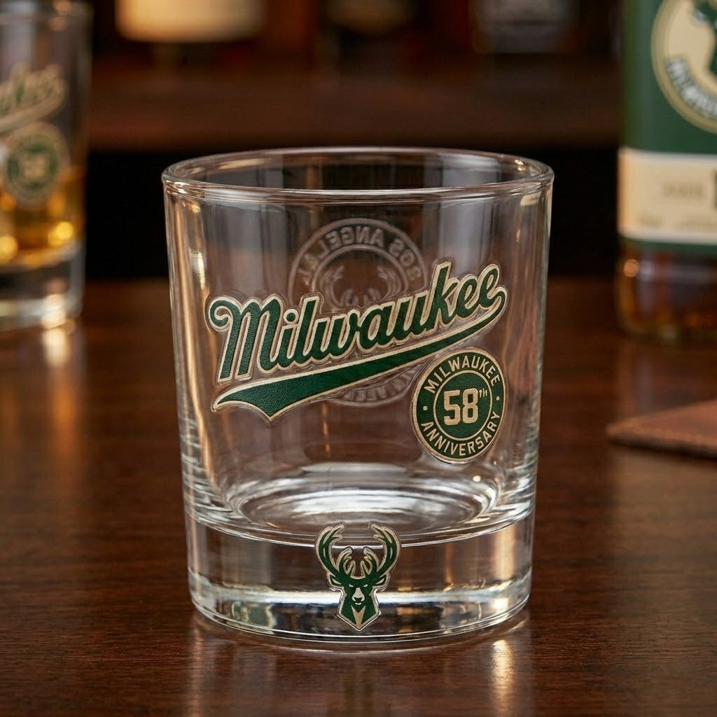Milwaukee Bucks 58th Anniversary Whiskey Glass