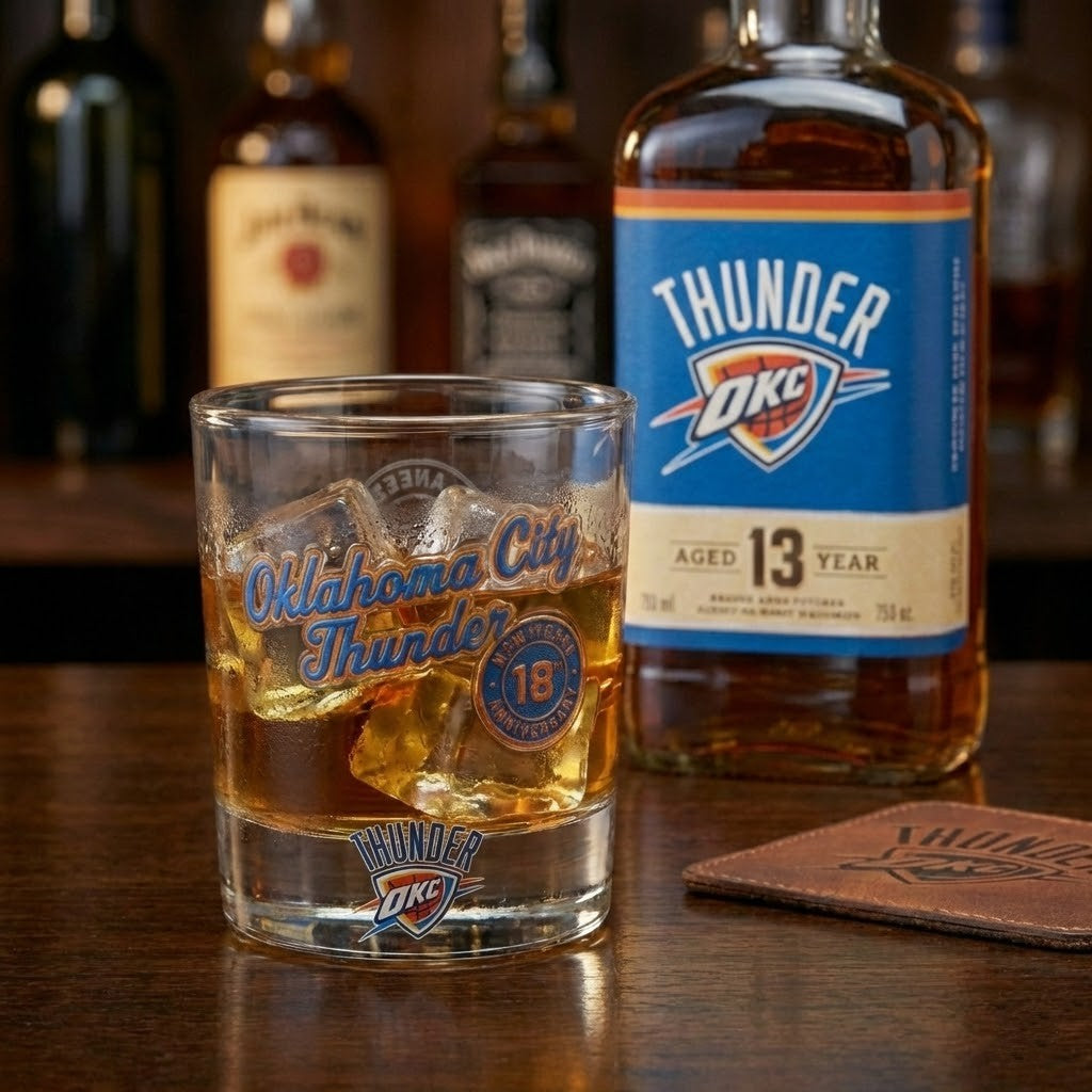 Oklahoma City Thunder 18th Anniversary Whiskey Glass