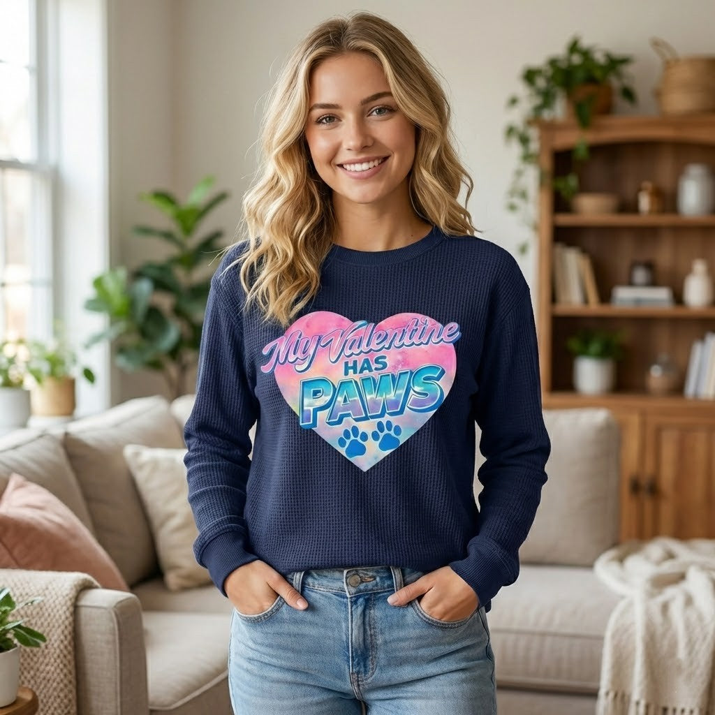 My Valentine Has Paws Waffle Knit Sweatshirt