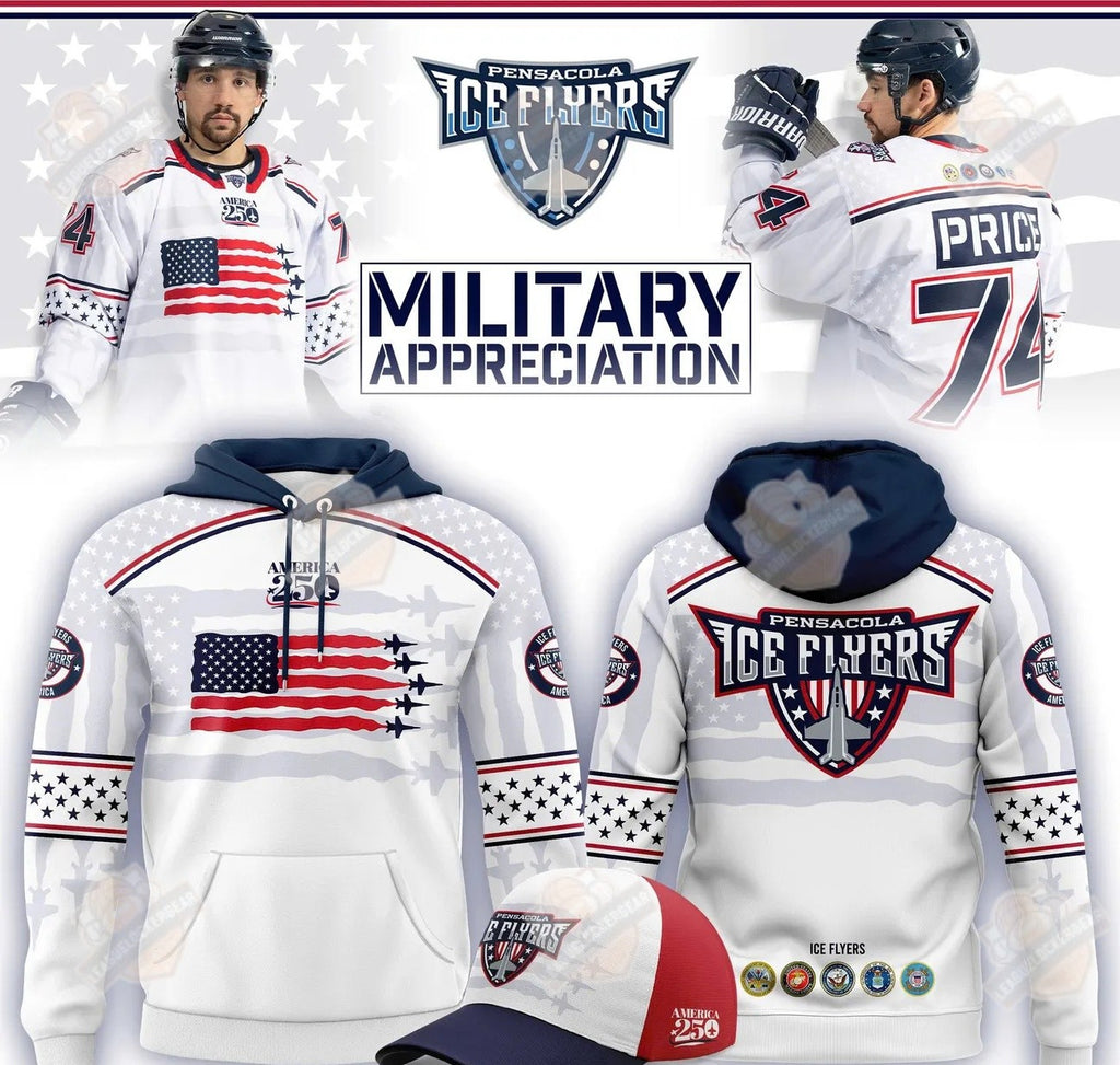 Pensacola Ice Flyers Military Appreciation America 250 Hoodie