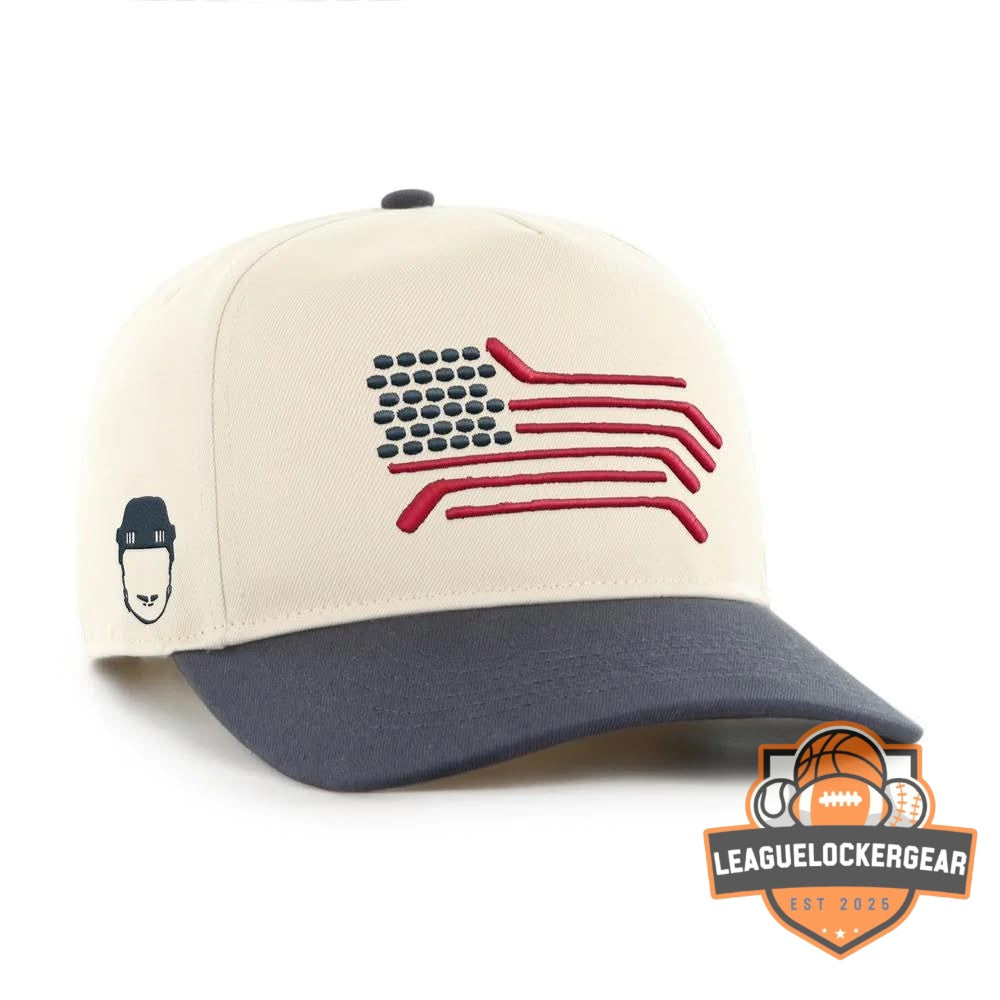 American Flag Hockey Sticks Pucks Baseball Cap