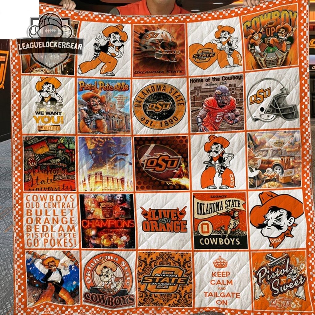 Oklahoma State Cowboys Pistol Pete Collage Quilt Blanket