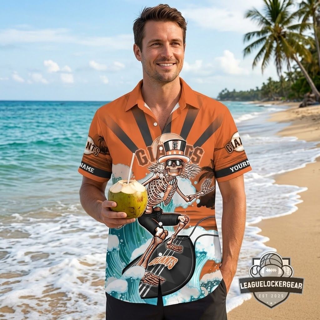 Personalized San Francisco Giants Grateful Dead Surfing Skeleton Hawaiian Shirt