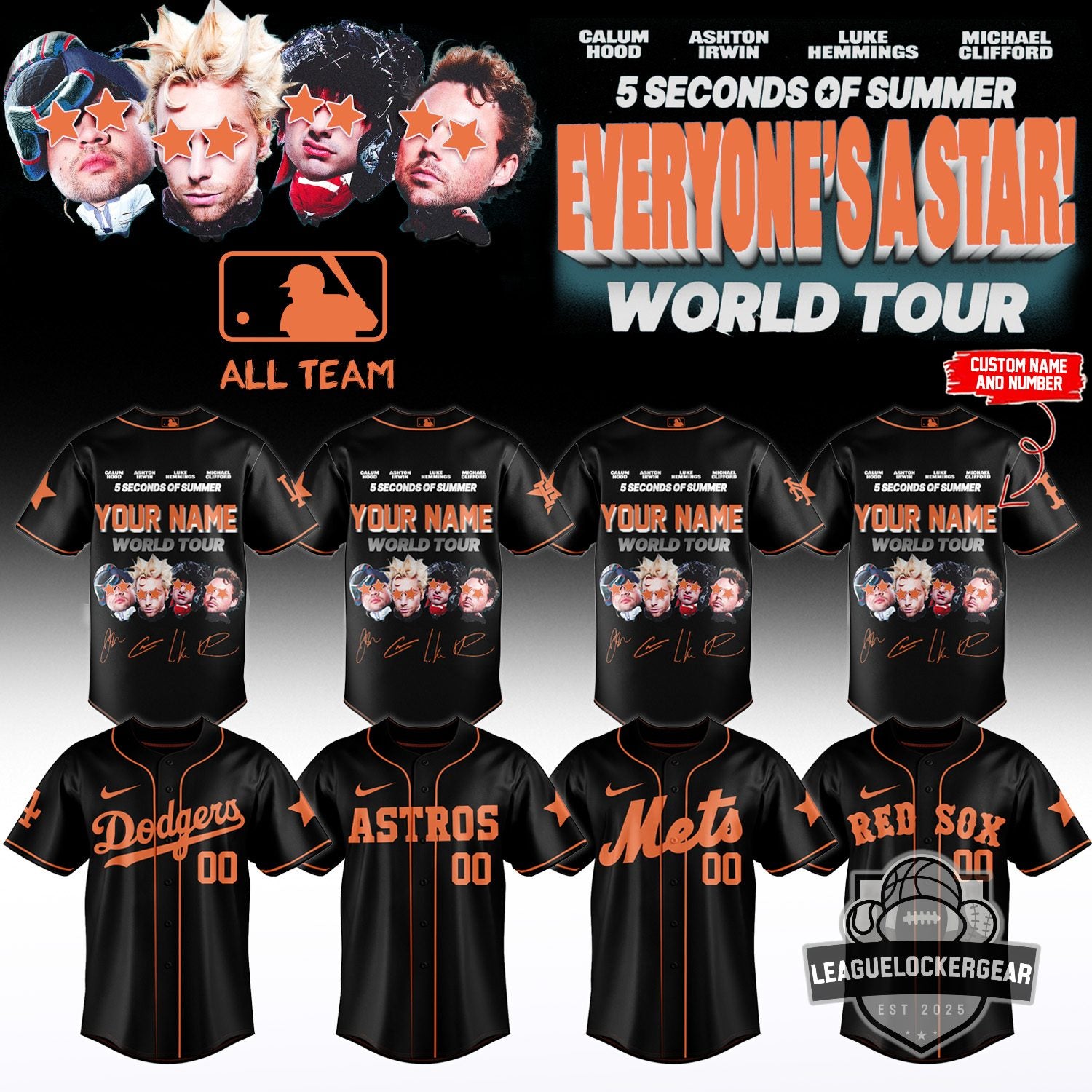 MLB x 5 Seconds Of Summer Everyone’s A Star World Tour Baseball Jersey
