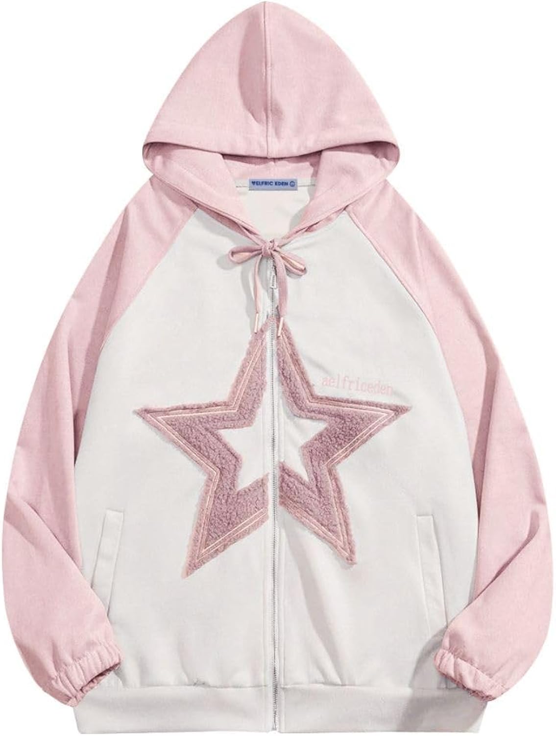 Suede Star Patchwork Full Zip Up Hoodie Oversized Graphic Hoodies Y2K Hooded Casual Sweatshirts Jackets