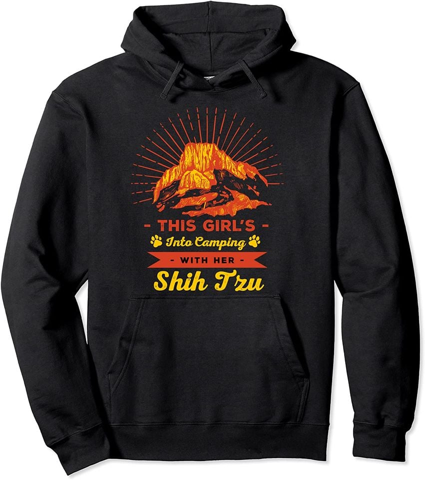 Girls Into Camping with Her Shih Tzu Pullover Hoodie