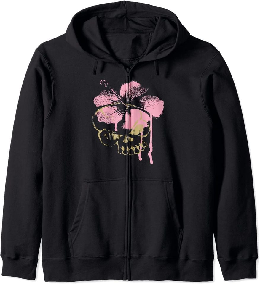 Skull With Flower Hoodie Skull Pink Flower Graphic Zip