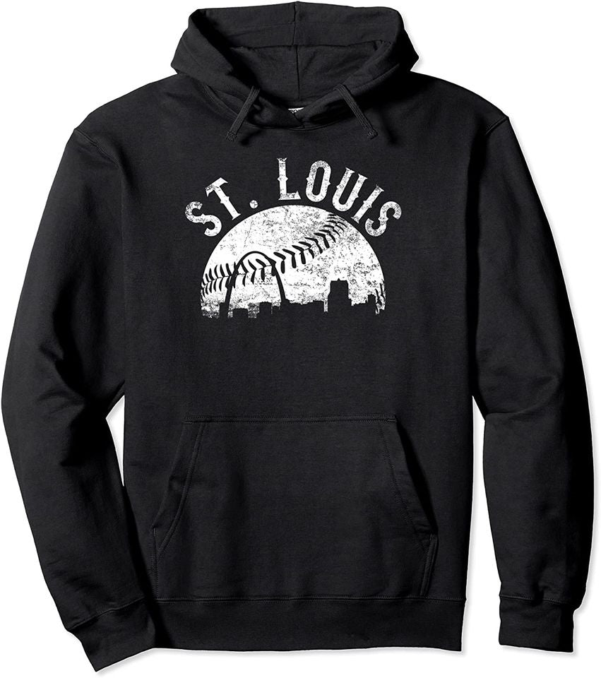 Mens Vintage St Louis Skyline Womens STL Baseball Pullover Hoodie
