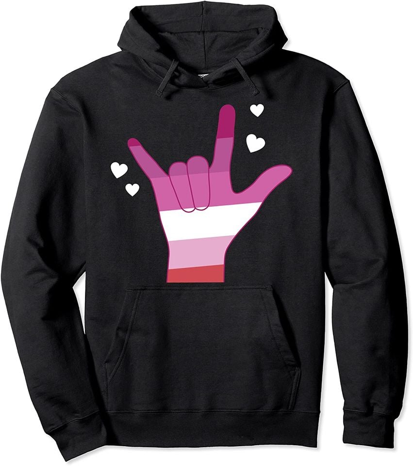 Lesbian Sign Hoodie Rainbow Pride Lesbian Sign Language Gift Pullover