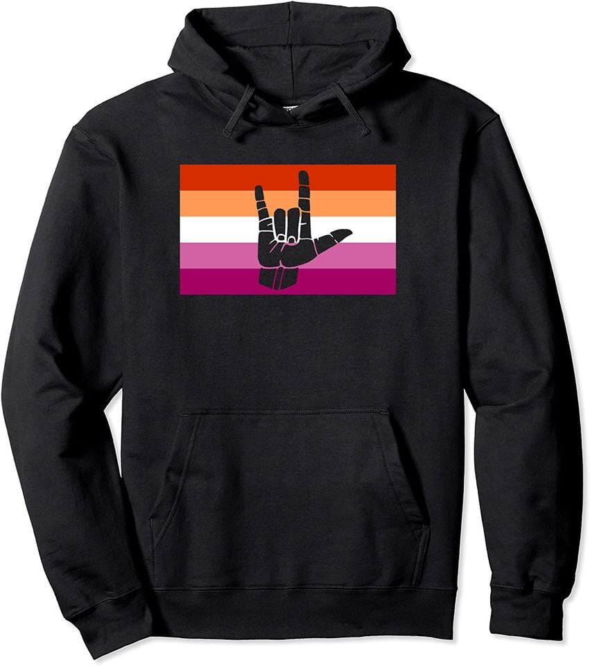 Lesbian Sign Hoodie I Love You Sign Language Gay Lesbian Pride Flag Stuff Couple Pullover