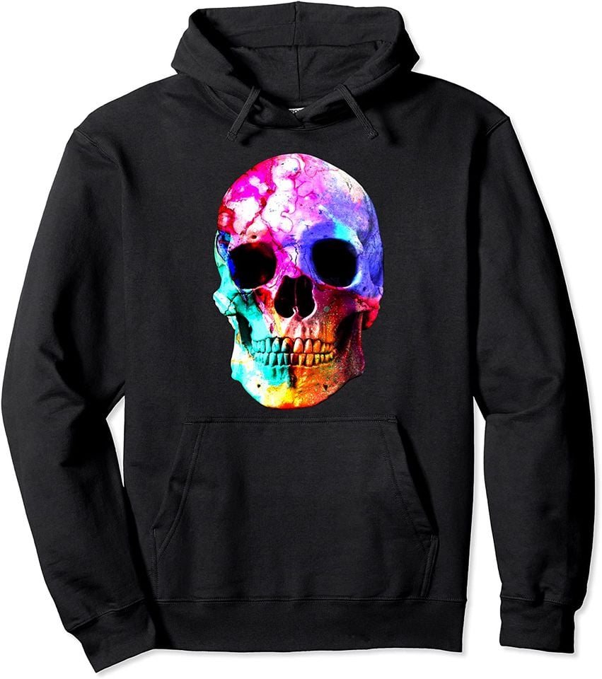 Watercolor Splash Hoodie Human Skeleton Skull Watercolor Rainbow Splash Pullover