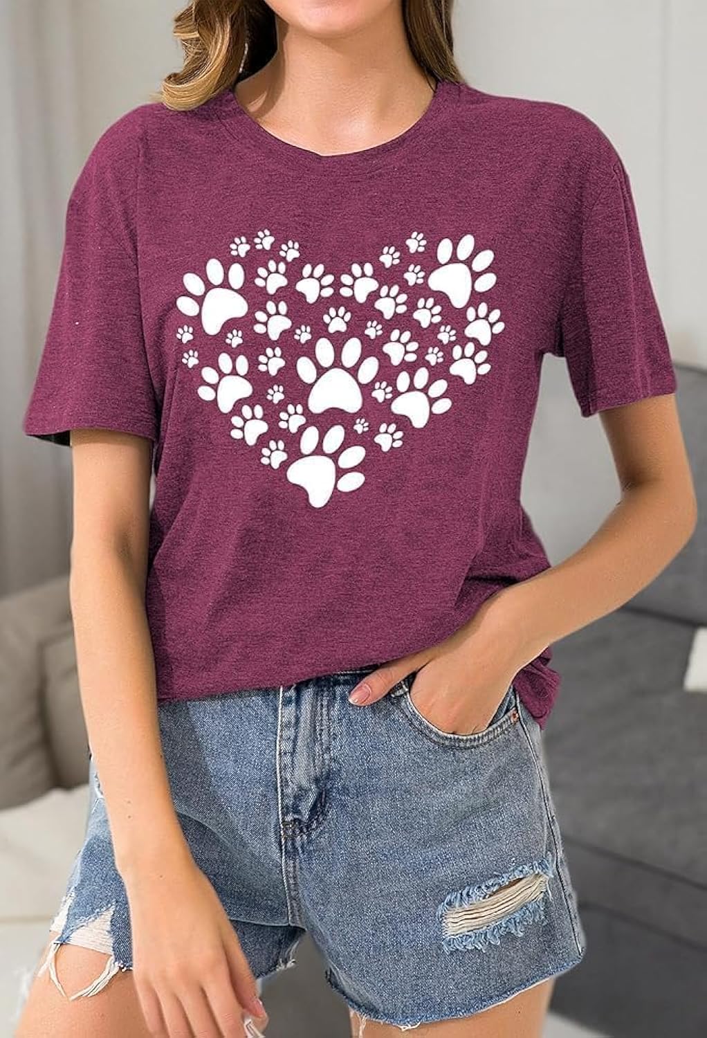 Womens Dog Lover Cat Paw Graphic Tee - Dog Mom Gifts for Girls