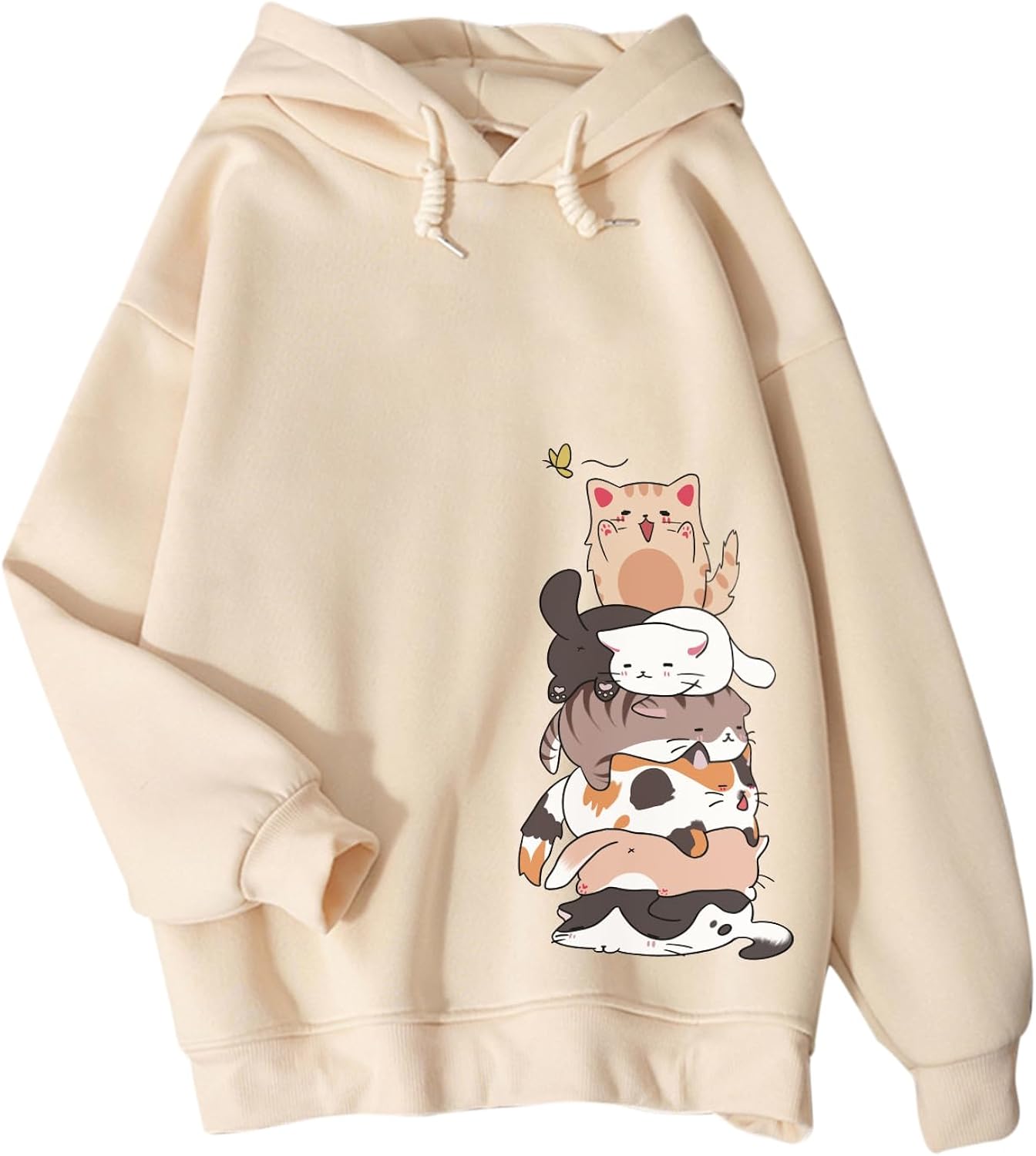 Cute Cat Graphic Hoodies for Teen Girls Kawaii Cartoon Printed Hoodie Women Anime Print Hooded Sweatshirt Pullover