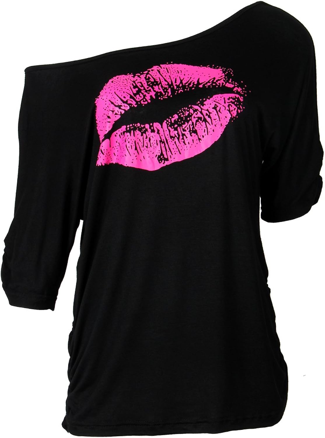 Women Casual Oversized Sexy Lips Print Off Shoulder T-Shirt