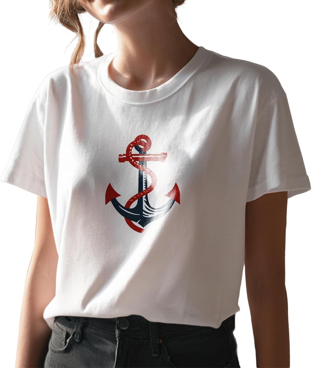 Plus Size Tops for Women Solid 100% Cotton Short Sleeve Crewneck Vintage Western 2026 Spring Casual Blouses