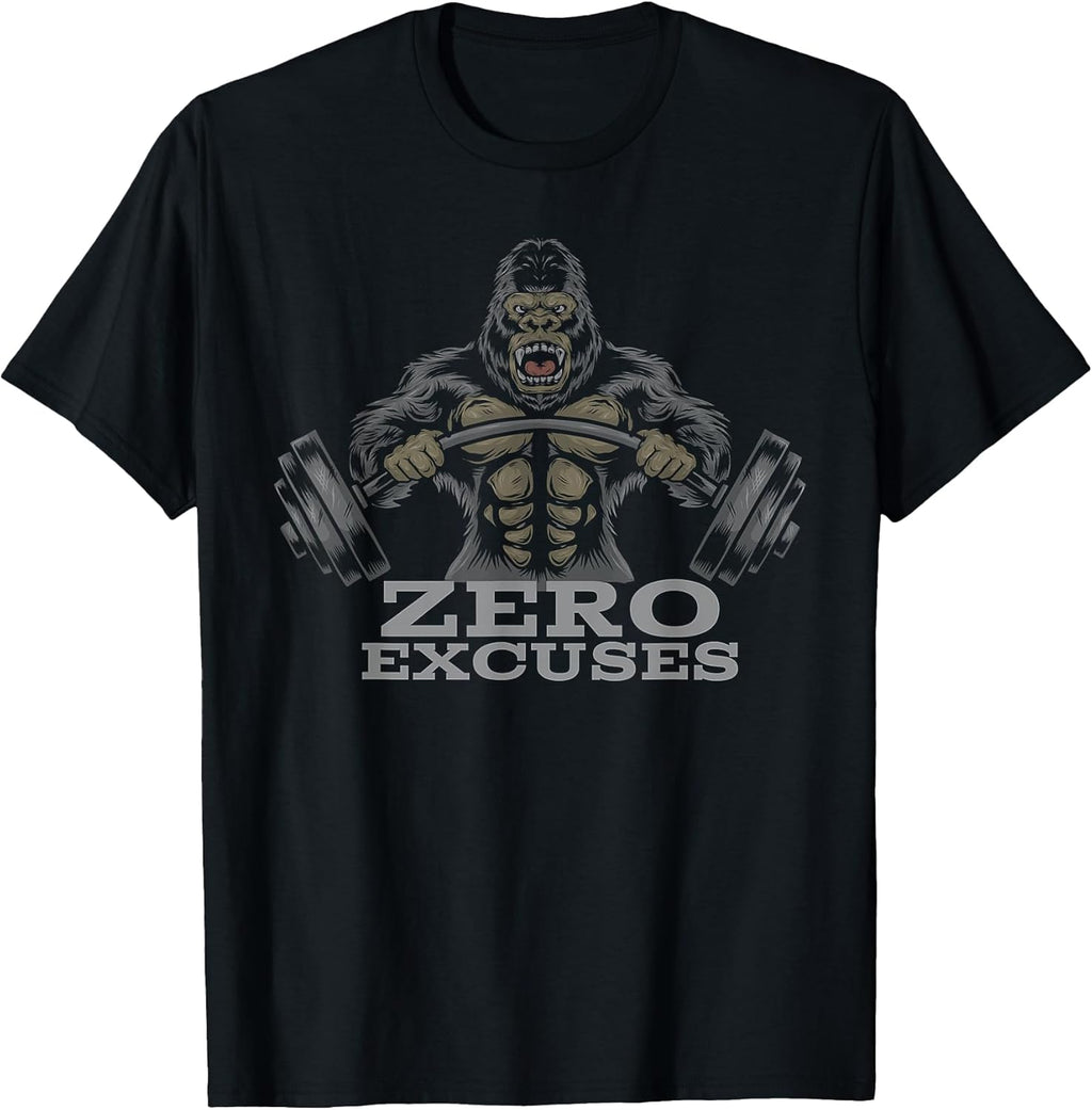 Fitness Weightlifting Gorilla No Excuses T-Shirt Small