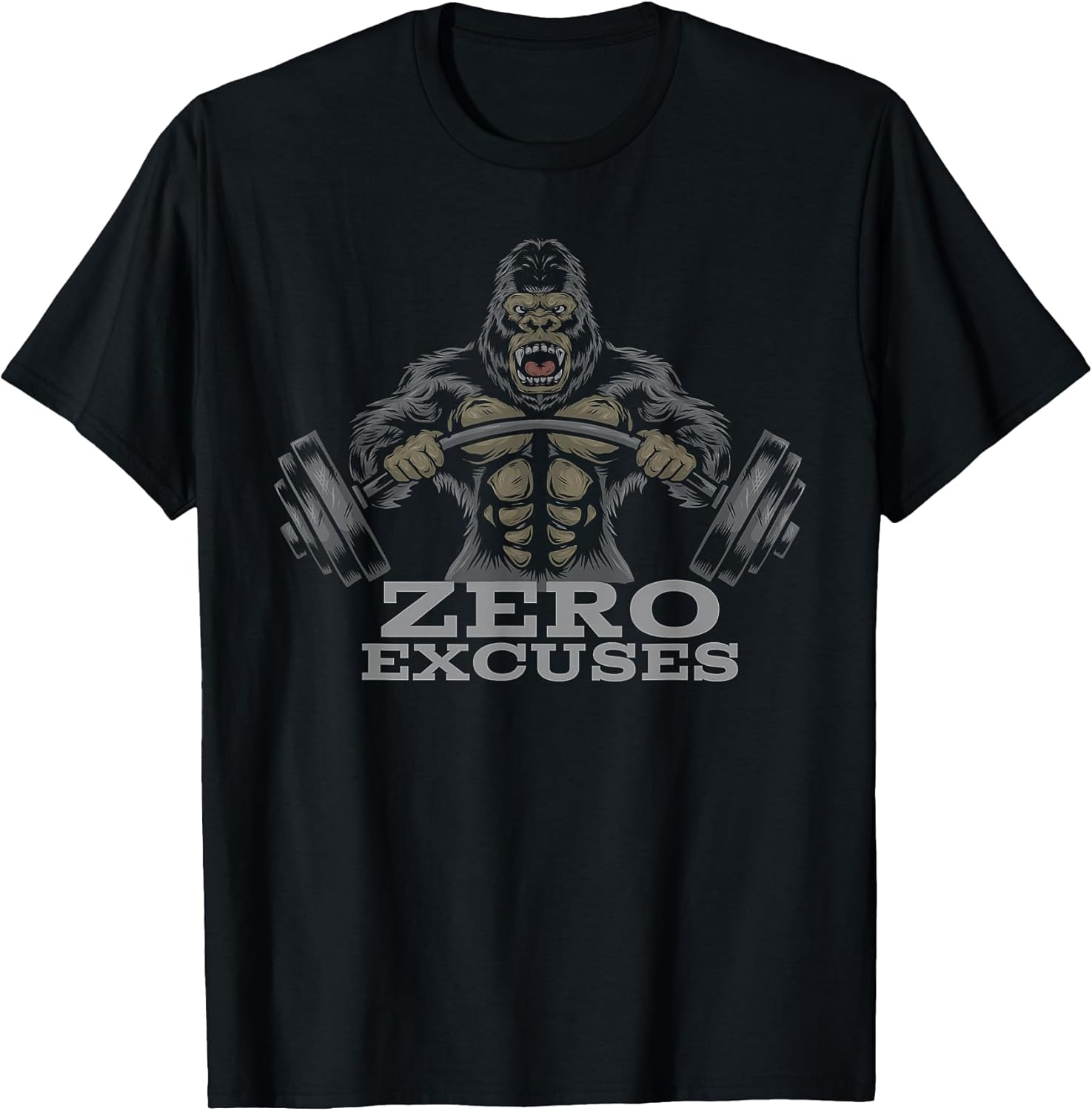 Fitness Weightlifting Gorilla No Excuses T-Shirt Small