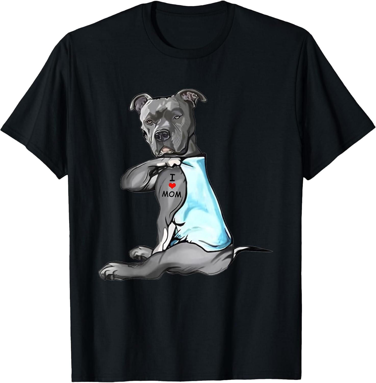 I Love Mom Tattoo Pitbull Dog Lovers Funny Mother's Day T-Shirt