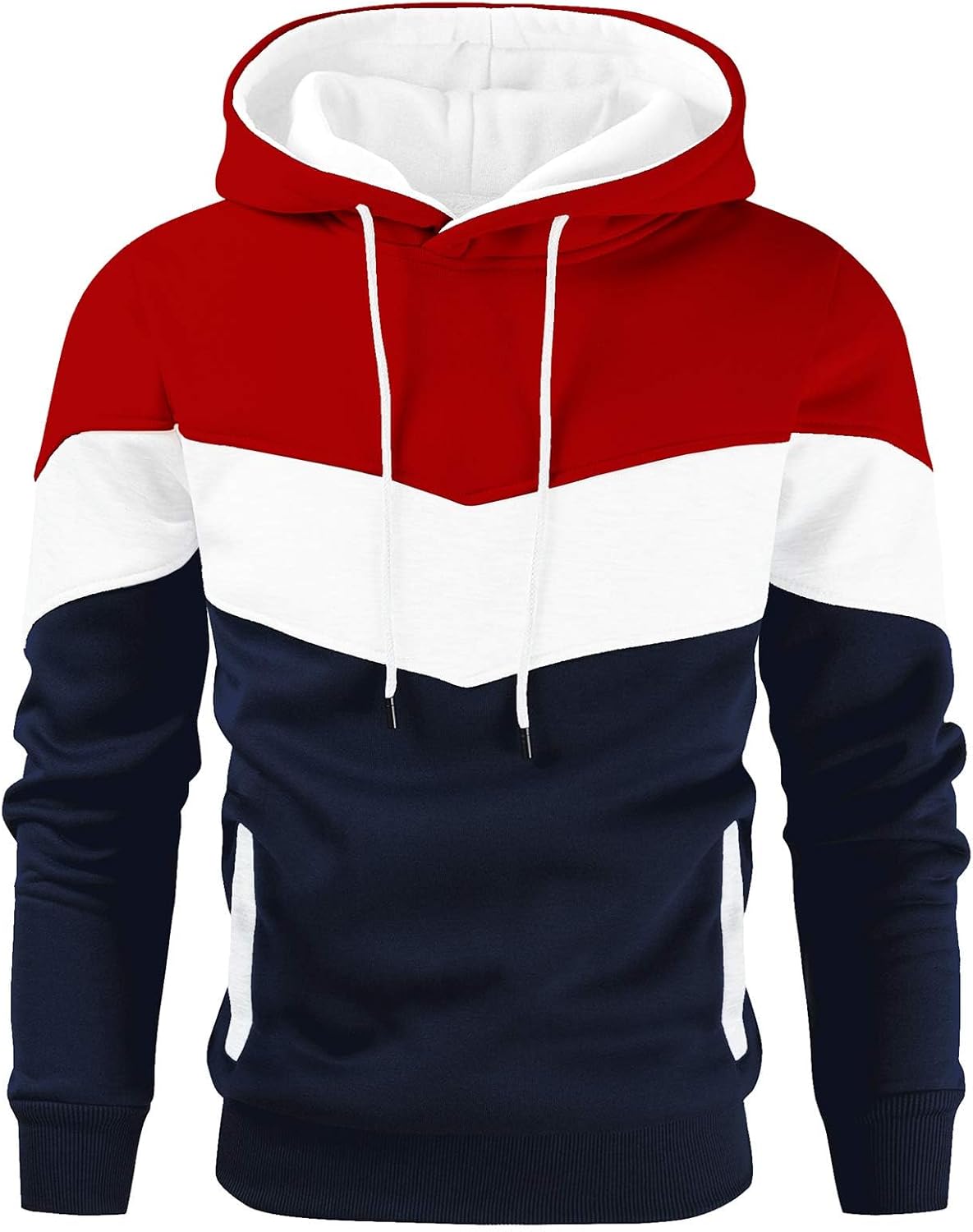 Men's Novelty Color Block Pullover Fleece Hoodie Long Sleeve Casual Sweatshirt with Pocket