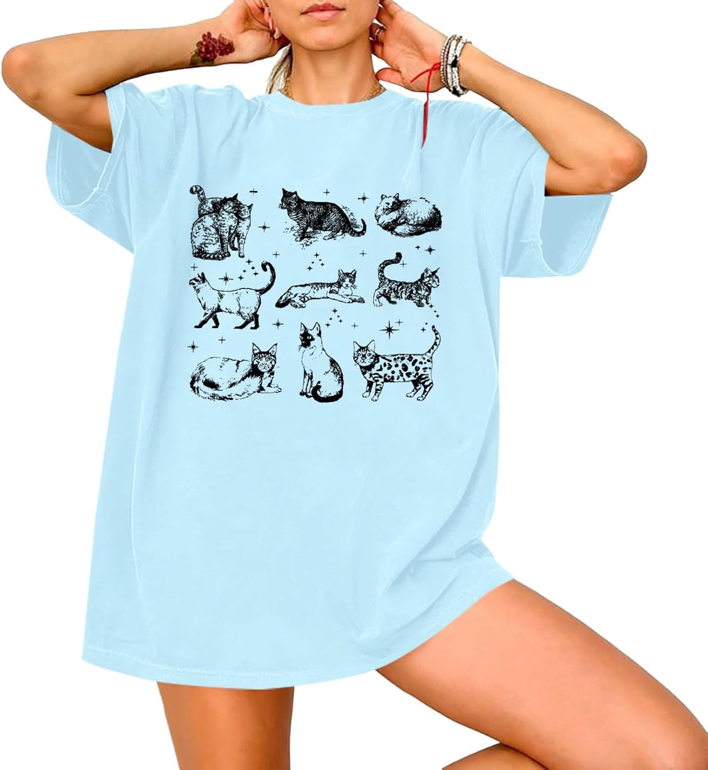 Cat Shirts for Women: Oversized Cat Mom T-Shirt Funny Kitty Lover T Shirt Y2K Kitten Graphic Vacation Tee Top
