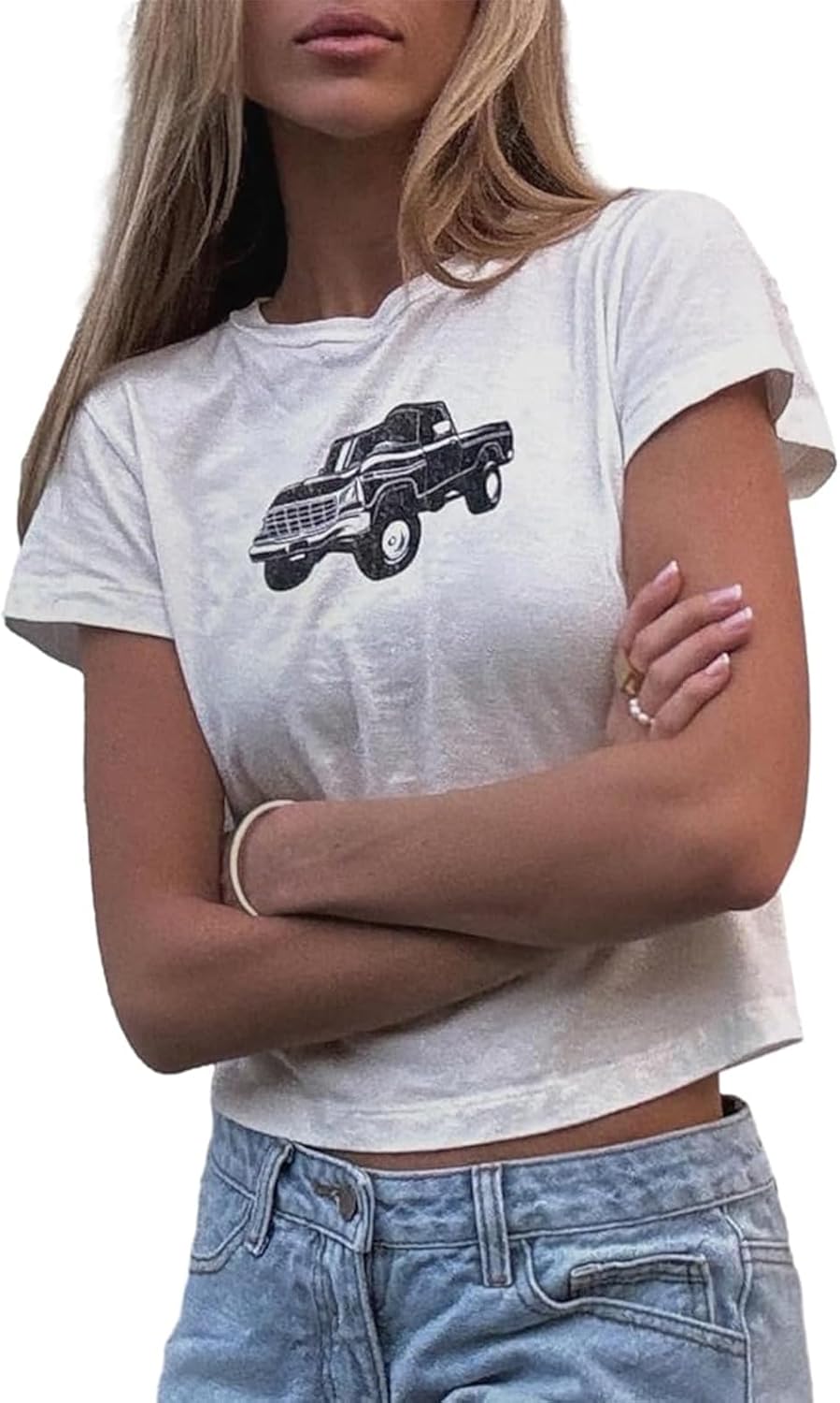 Short Sleeve Graphic Tees for Women Y2k Cute Print Baby Tees Vintage 90s Aesthetic Basic Tops Teens Crop Tops