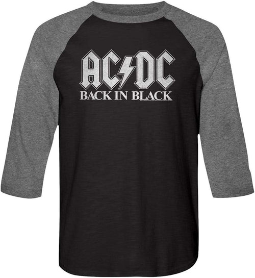 AC/DC Vintage Rock Band Music Group in Black Logo Adult 3/4 Sleeve Raglan T-Shirt