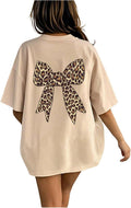 Overized Tshirts for Women Bow Leopard Graphic Tees Short Sleeve Aesthetic Baggy Summer Tops