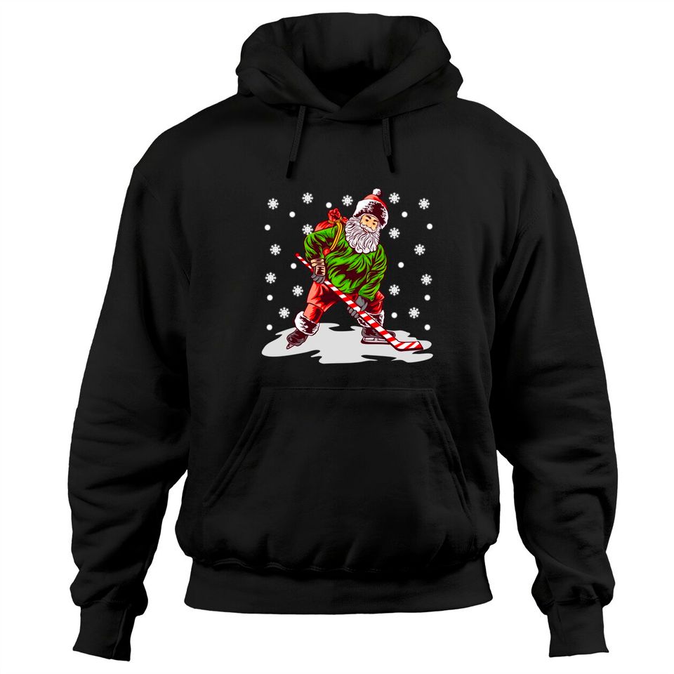 Santa Playing Ice Hockey Christmas Pajama For Players Pullover Hoodie