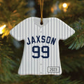 Baseball Jersey Personalized Ornament - Navy Pinstripes
