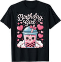Happy Birthday Girl Cute Pink Bow Bubble Boba Tea Anime T-Shirt